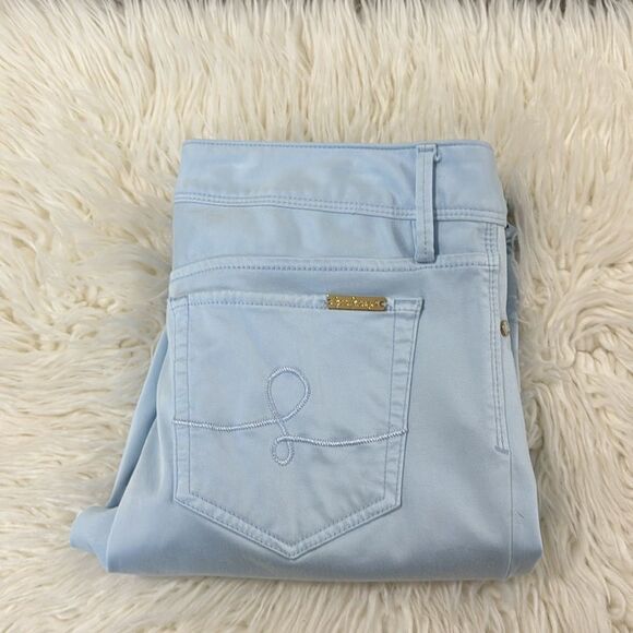 Lilly Pulitzer Light Blue Skinny Pants with Purple Floral Design - Picture 8 of 11